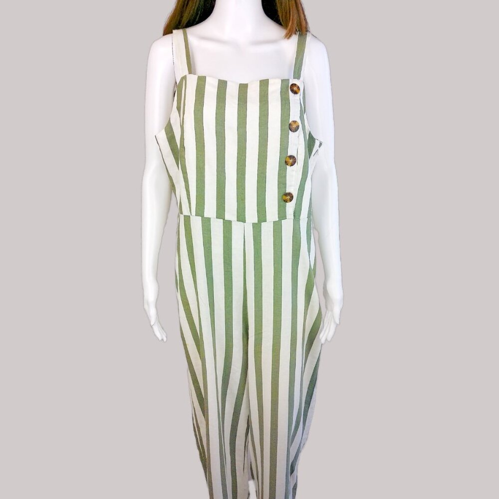 C & C Califormia Overall Linen Striped Jumpsuit